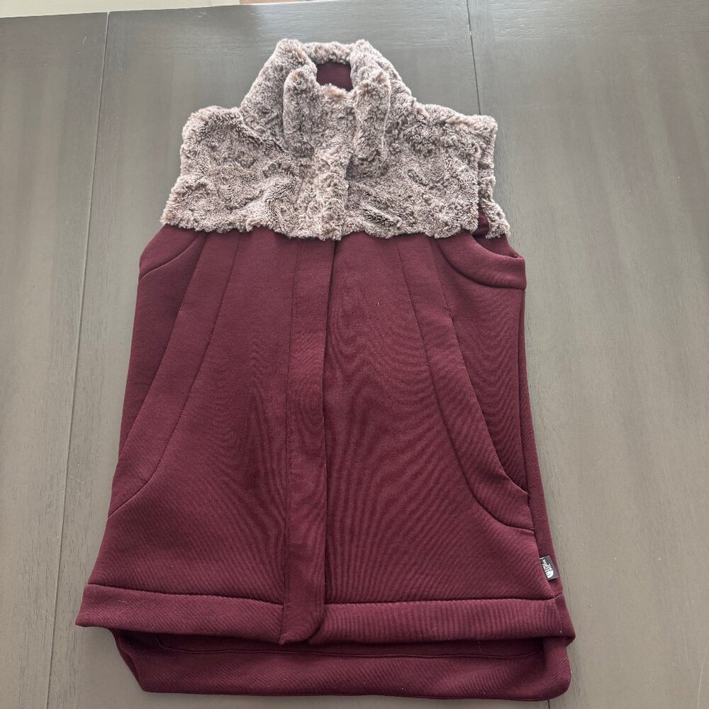Burgundy North Face Vest with Fur
